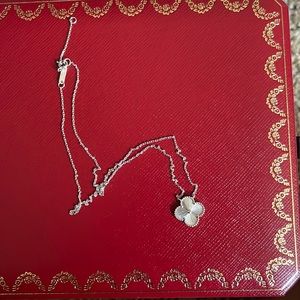 18k white gold guilloche clover necklace